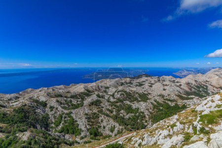 Sveti Jure Biokovo peak, Dinaric Mountains in Croatia, bird's eye view landscape 1762 m