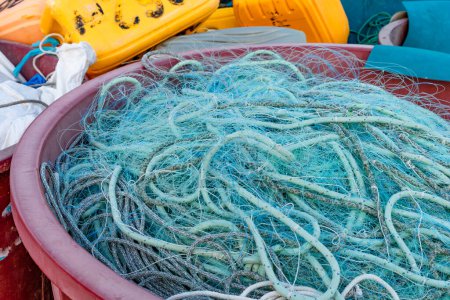 Old fishing nets repaired and prepared for a fishing trip Rovinj Croatia Istria