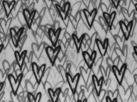 Foto de Corazones graffiti, patrón de corazón, fondo creativo en blanco y negro. Foto de alta calidad - Imagen libre de derechos