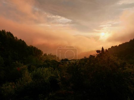 Photo for Panoramic view of Albanian Alps, seen from Leute, Permet at sunrise. High quality photo - Royalty Free Image