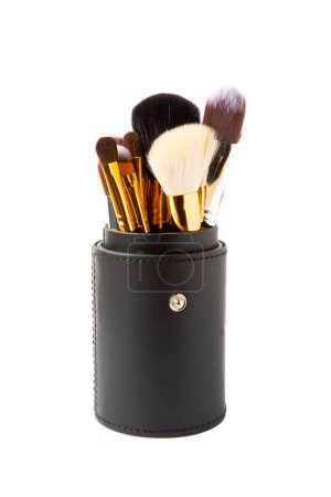 Photo for Makeup brushes in a case isolated on white background. Beauty concept. Makeup tool. - Royalty Free Image