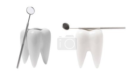 Photo for Tooth model and dental instruments isolated on white background.electric toothbrush. A set of toothbrushes in holders. Oral care concept. Dentist concept. - Royalty Free Image