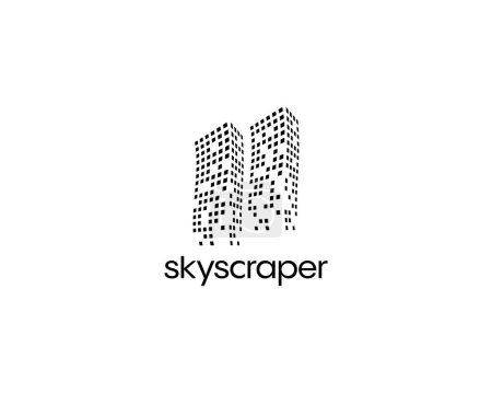 Illustration for Building logo. City skyline vector illustration. Pixel art design. - Royalty Free Image
