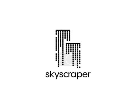 Gebäude-Logo. Illustration der Skyline der Stadt. Pixel art design.