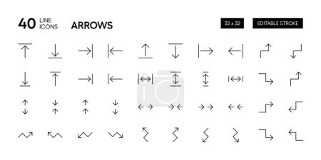 Arrow icon collection. Directional, sort, growth outline editable stroke icon set.