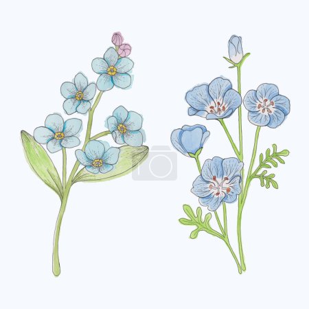 Veredeln Sie Ihre floralen Projekte mit dieser handgezeichneten, blühenden Blumenillustration. Download für einen Hauch von Frühling!