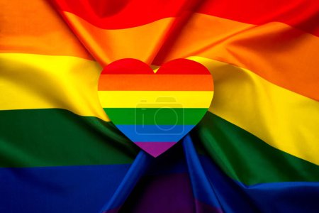 Closeup of LGTBI heart on the LGTBI flag. LGBT Pride concept.
