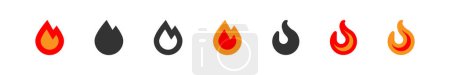 Illustration for Fire icon set. Flame silhouette sign. Hot symbol. Burn, warm icon in vector flat style. - Royalty Free Image