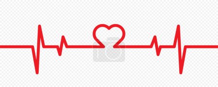 Illustration for Heartbeat illustration. Cardiogram, heart shape, ecg pulse in vector flat style. - Royalty Free Image