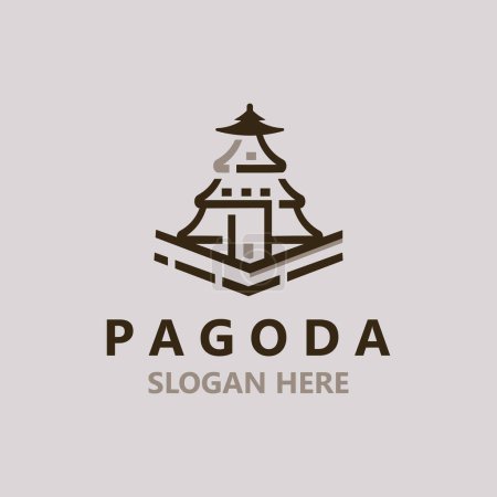 Illustration for Pagoda culture logo vintage design illustration, temple heritage building vector - Royalty Free Image