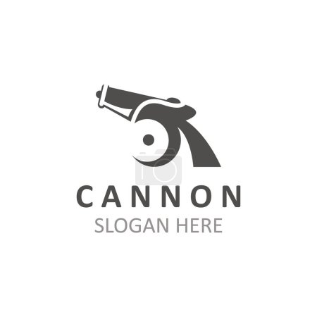 Téléchargez les illustrations : Cannon Artilery logo vintage image design. boule de canon logo militaire concept - en licence libre de droit