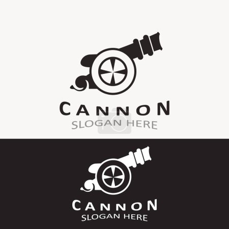 Téléchargez les illustrations : Cannon Artilery logo vintage image design. boule de canon logo militaire concept - en licence libre de droit