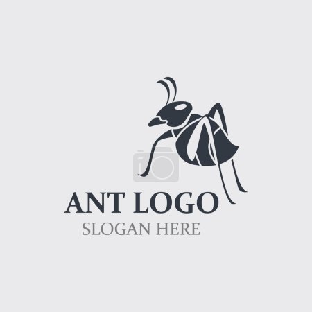 Téléchargez les illustrations : Silhouette design logo fourmi. Fourmis animales isolées sur le vecteur de modèle de conception de fond - en licence libre de droit