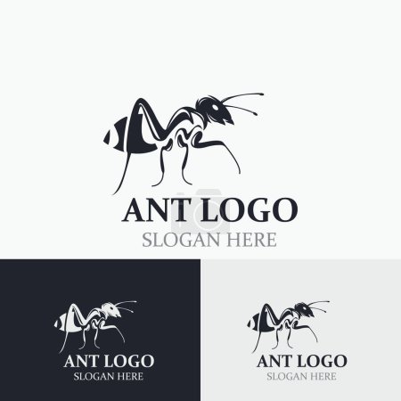 Téléchargez les illustrations : Silhouette design logo fourmi. Fourmis animales isolées sur le vecteur de modèle de conception de fond - en licence libre de droit