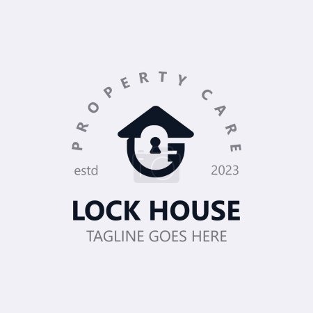 Téléchargez les illustrations : Lock House conception de logo sécurisé, modèle de concept vectoriel maison clé intelligente - en licence libre de droit
