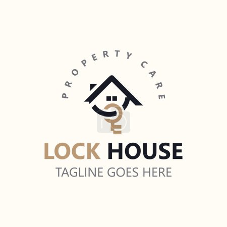 Téléchargez les illustrations : Lock House conception de logo sécurisé, modèle de concept vectoriel maison clé intelligente - en licence libre de droit
