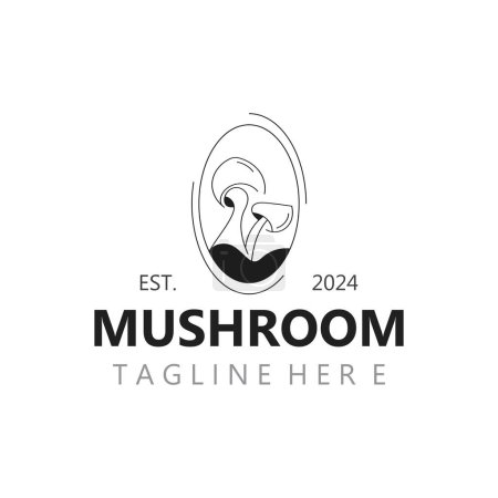 Mushroom botanical logo  modern and simple stamp style. nature or food template