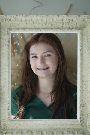 Photo for Close up portrait of teenage girl with braces - Royalty Free Image