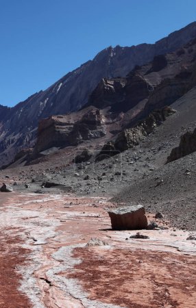 Téléchargez les photos : Mont sentier touristique et lit de ruisseau sec, route vers la montagne Aconcagua. Parque provincial Aconcagua, Mendoza Argentine - en image libre de droit