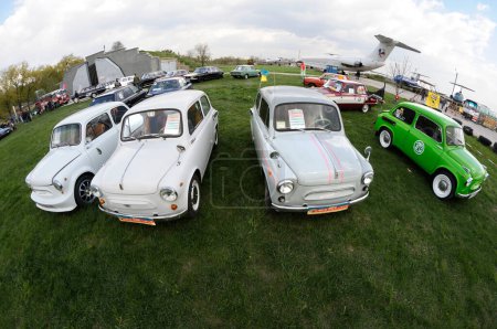 Photo for Made in USSR an old cars ZAZ 965 Zaporozhets parked. Festival OLD CAR Land. May 12, 2019. KIev, Ukraine - Royalty Free Image