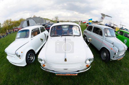 Photo for Made in USSR an old cars ZAZ 965 Zaporozhets parked. Festival OLD CAR Land. May 12, 2019. KIev, Ukraine - Royalty Free Image