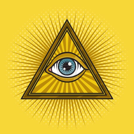 Téléchargez les photos : Eye of God Providence tatouage symbole maçonnique pinup pop art rétro raster illustration. imitation de style BD. - en image libre de droit