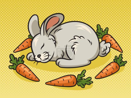 Foto de Dibujos animados dormir conejo conejo pinup arte pop retro raster ilustración. Imitación estilo cómic. - Imagen libre de derechos