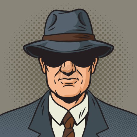 private detective with hat pinup pop art retro raster illustration. Comic book style imitation.