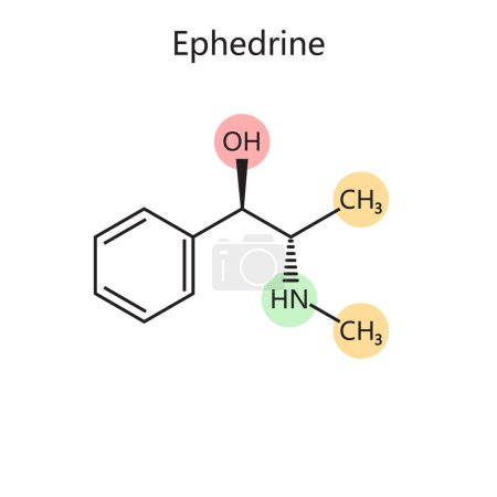 Photo for Chemical organic formula of ephedrine diagram schematic raster illustration. Medical science educational illustration - Royalty Free Image