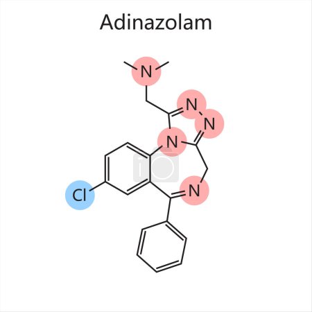 Photo for Chemical organic formula of Adinazolam diagram hand drawn schematic raster illustration. Medical science educational illustration - Royalty Free Image