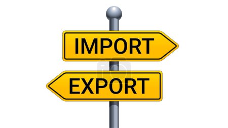 Gelbe Pfeile kennzeichnen Import-Export-konzeptionelle Illustration. Raster-Illustration