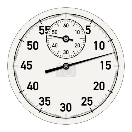 Reloj de cronómetro analógico clásico con esferas y marcadores detallados. Ilustración raster dibujado a mano 