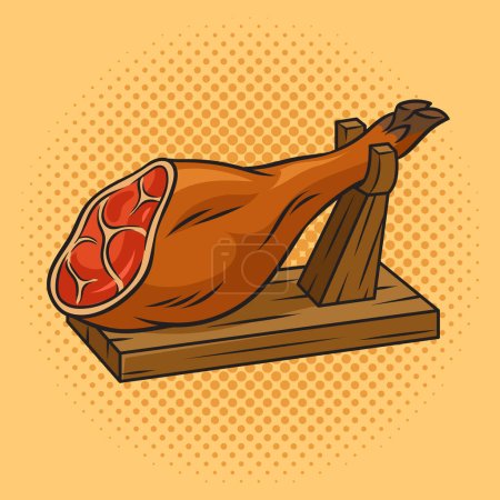 Illustration for Jamon ham pork pig leg dry cured pinup pop art retro vector illustration. Comic book style imitation. - Royalty Free Image