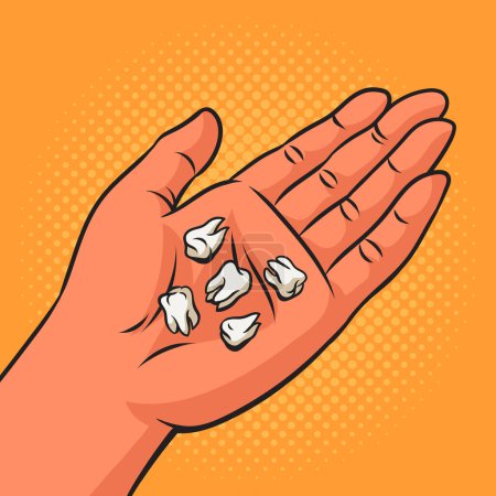 Illustration for Pulled teeth in hand pinup pop art retro vector illustration. Comic book style imitation. - Royalty Free Image