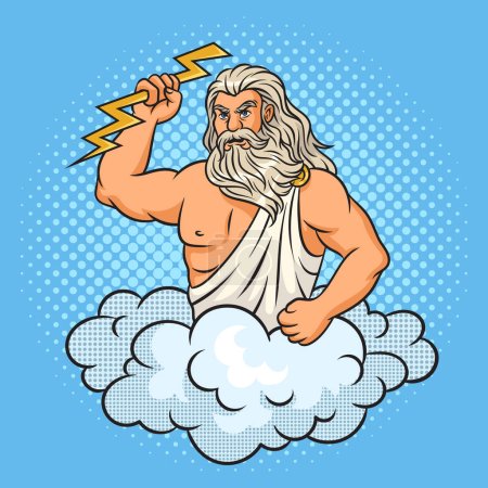 Zeus god with lightning in his hand pinup pop art retro vector illustration. Comic book style imitation.