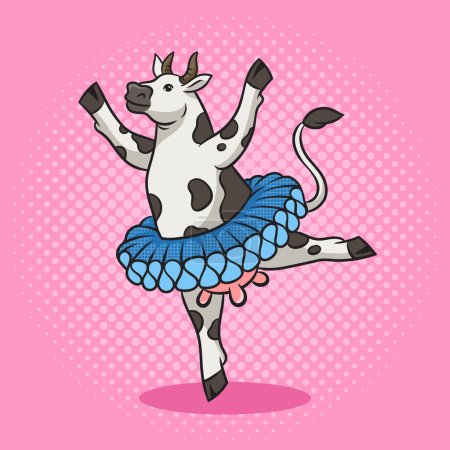 dibujo animado vaca bailarín pinup arte pop retro vector ilustración. Imitación estilo cómic.