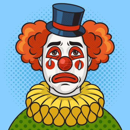 Illustration for Crying sad clown upset pinup pop art retro vector illustration. Comic book style imitation. - Royalty Free Image