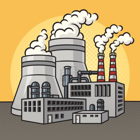 Factory with smoking pipes pinup pop art retro vector illustration. Comic book style imitation.