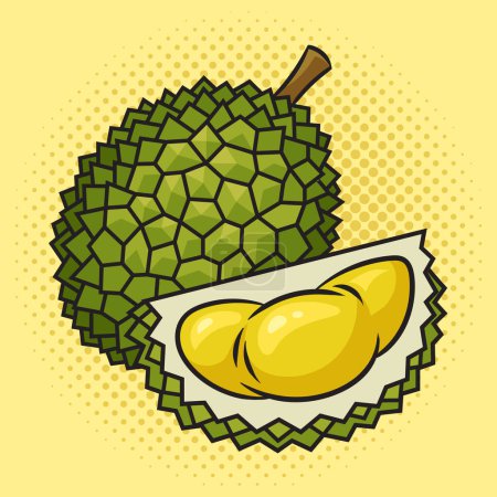 Durian Frucht Pinup Pop Art Retro Vektor Illustration. Nachahmung im Comic-Stil.