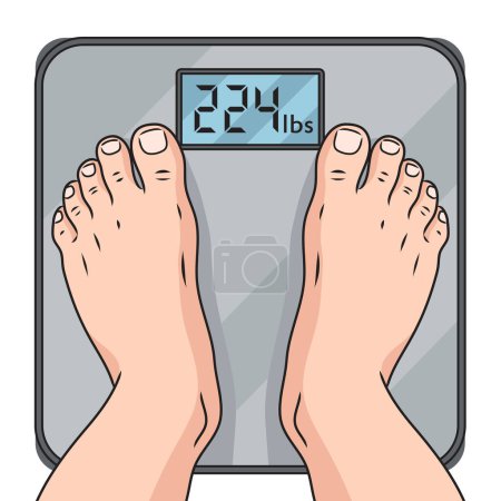 Illustration for Overweight human feet on scales vector illustration. Medical science educational illustration - Royalty Free Image