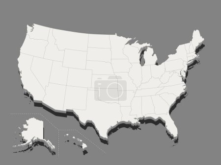 Téléchargez les illustrations : Carte minimaliste des États-Unis en blanc sur fond sombre. Des lignes fines et propres. Illustration vectorielle. - en licence libre de droit