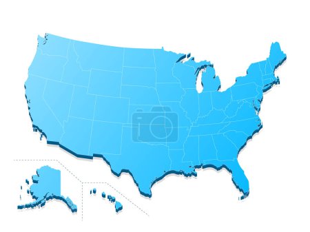Téléchargez les illustrations : Carte minimaliste de la couleur bleue des États-Unis sur fond blanc. Des lignes fines et propres. Illustration vectorielle. - en licence libre de droit