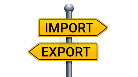Gelbe Pfeile kennzeichnen Import-Export-konzeptionelle Illustration. Vektorillustration