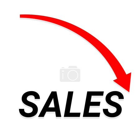 Flèche rouge 3D vers le bas montre une baisse des ventes. Illustration vectorielle conceptuelle