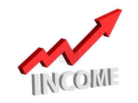 Red arrow 3D up shows increasing income. Conceptual vector illustration