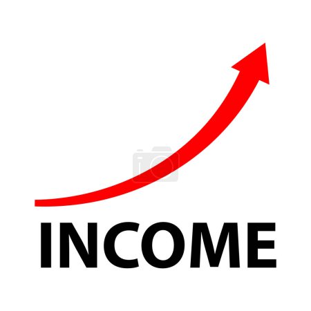 Red arrow up shows increasing income. Conceptual vector illustration