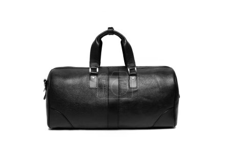 Photo for Black leather duffle gym bag isolated on white background - Royalty Free Image