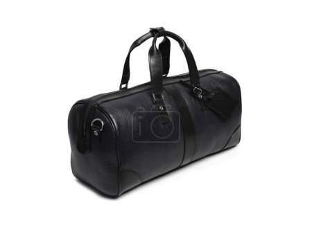 Photo for Black leather duffle gym bag isolated on white background - Royalty Free Image