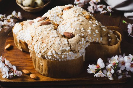 Colomba, Italian Easter Dove Cake on Wooden Rustic Background