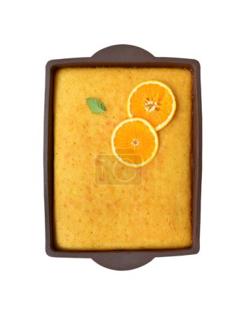 Photo for Freshly Baked Orange Pie, Revani Cake, White Background Isolated - Royalty Free Image